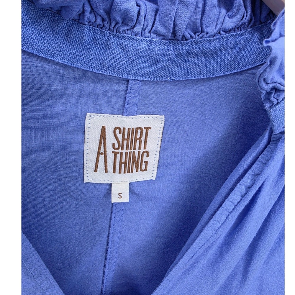 A Shirt Thing JOSEPHINE CABO TOP LAGOON Women S Cotton Poplin V-Neck Long Sleeve - Picture 3 of 6
